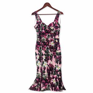 ZARA Pink Floral Godet Midi Dress | Sold Out | New With Tags | Size M